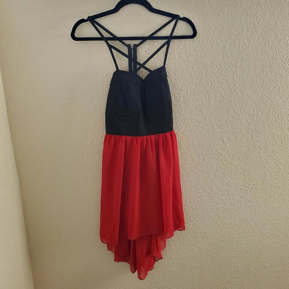 Strappy Black & Red High Low Cocktail Dress